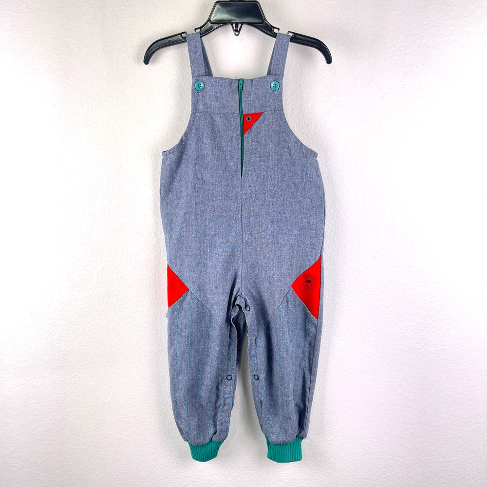 VINTAGE 80? Disney Winnie The Pooh Blue Red Bib Overalls Made in USA Baby 18-24M